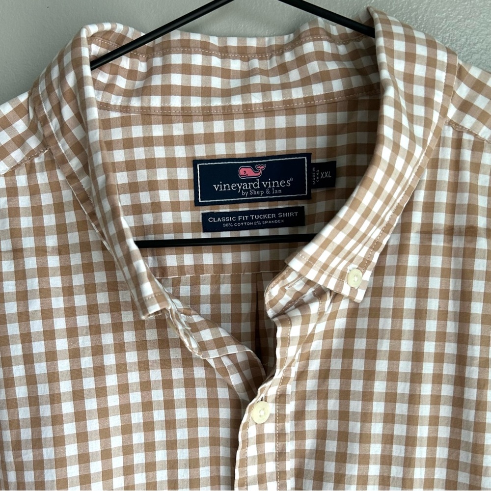 VINEYARD VINES men’s classic fit tucker shirt tan gingham XXL